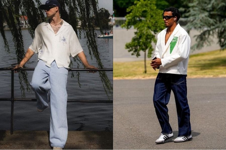 Mix áo sơ mi nam cổ danton cùng quần jeans