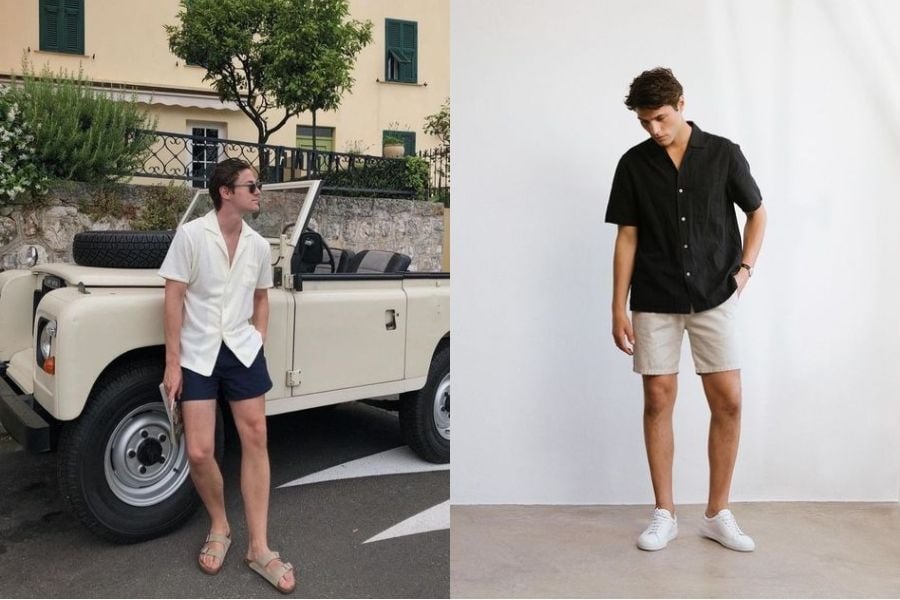 Áo sơ mi cổ danton phối với quần short