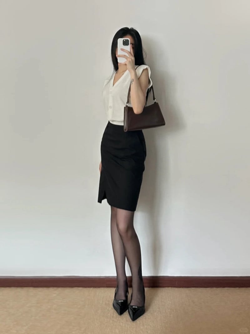 phối đồ với quần tất đen