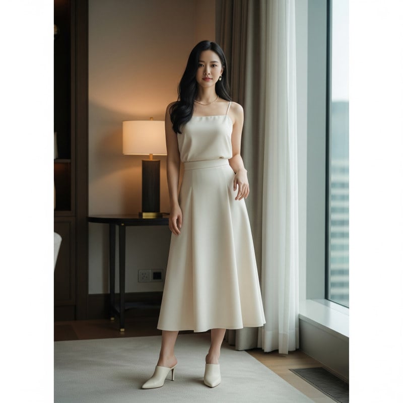 chân váy màu kem phối với áo gì