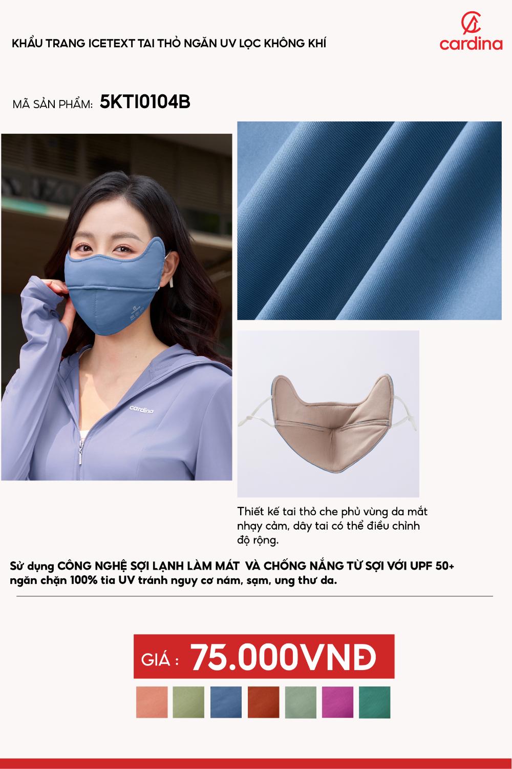 Khẩu trang chống nắng Cardina chất liệu icetext thiết kế tai thỏ ngăn UV lọc không khí