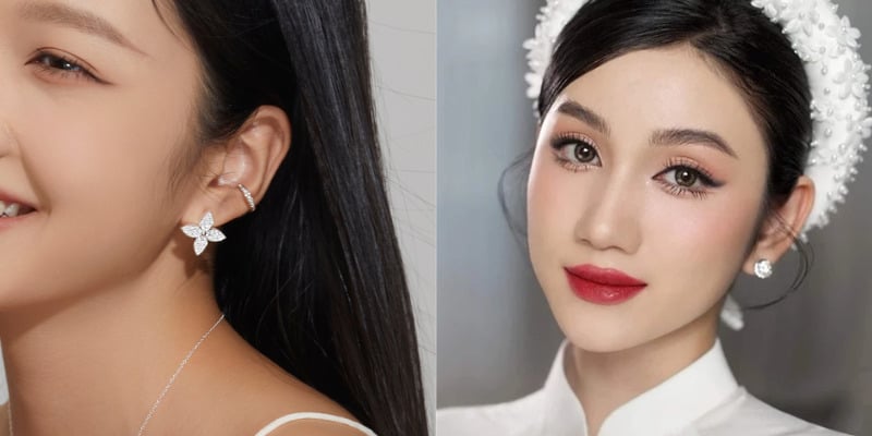 Mặc áo dài đeo bông tai đính đá