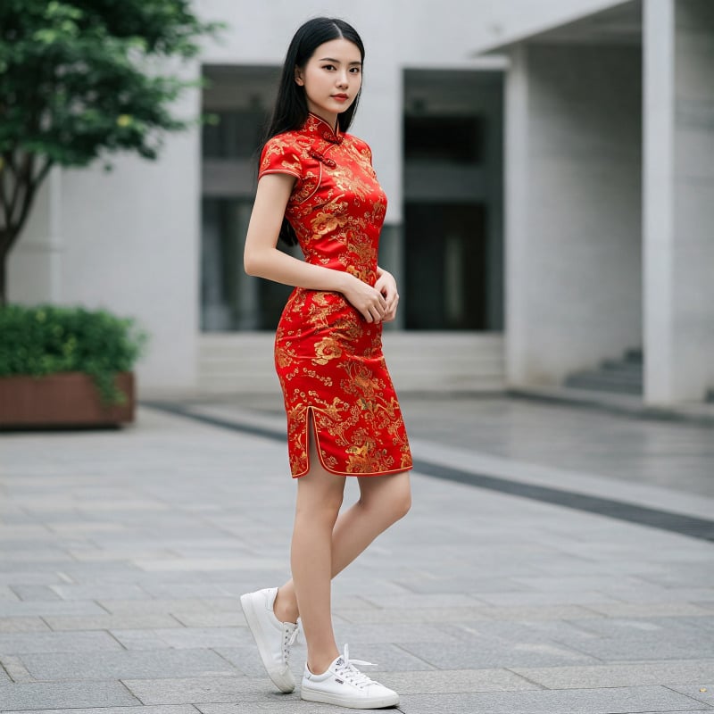 mặc sườn xám đi giày gì