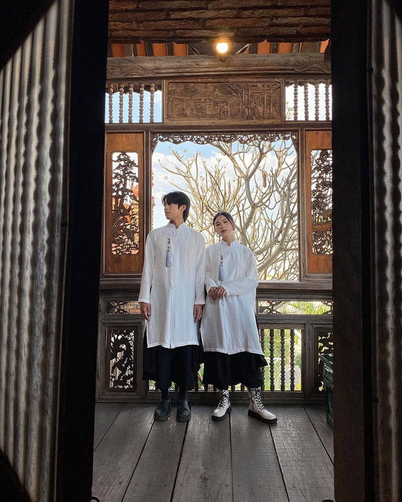 Áo Dài Linen Tay Ngắn Cổ Tàu