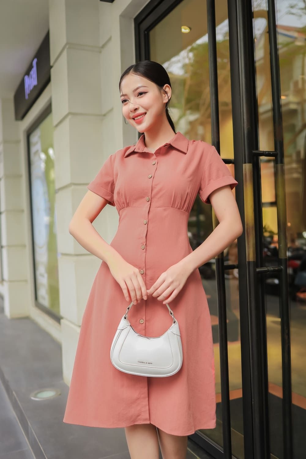 Mẫu đầm sơ mi suông Hàn Quốc