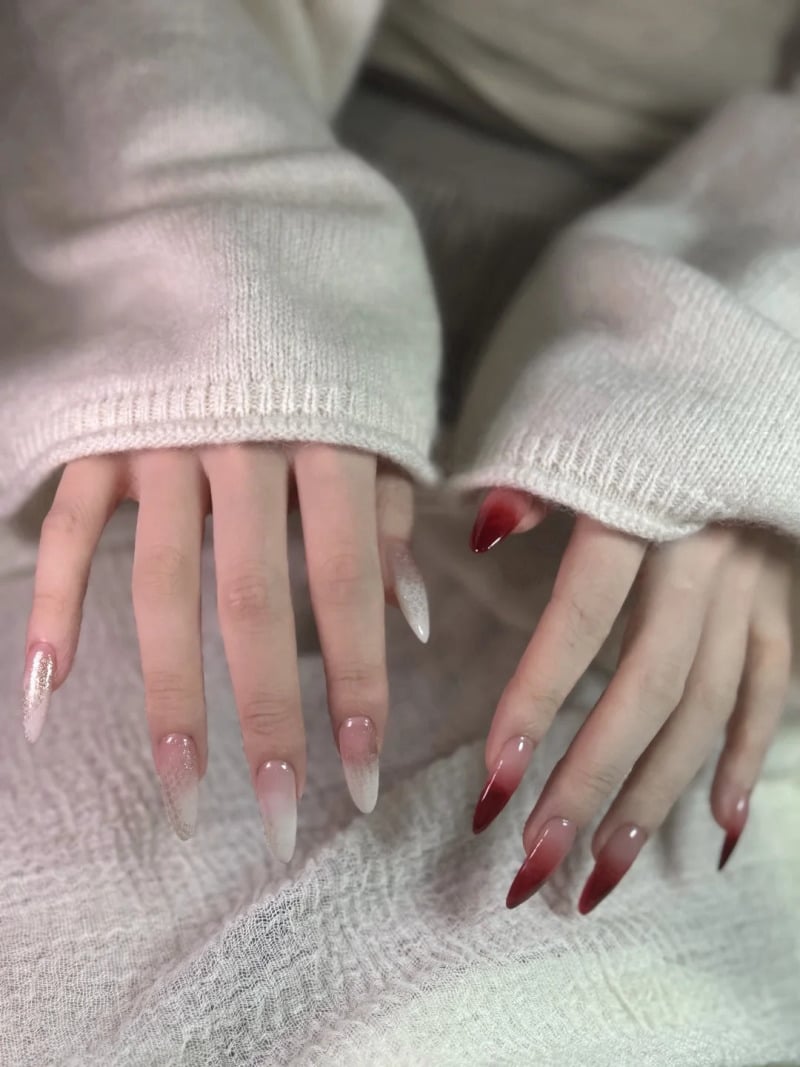 mẫu nail đỏ trắng