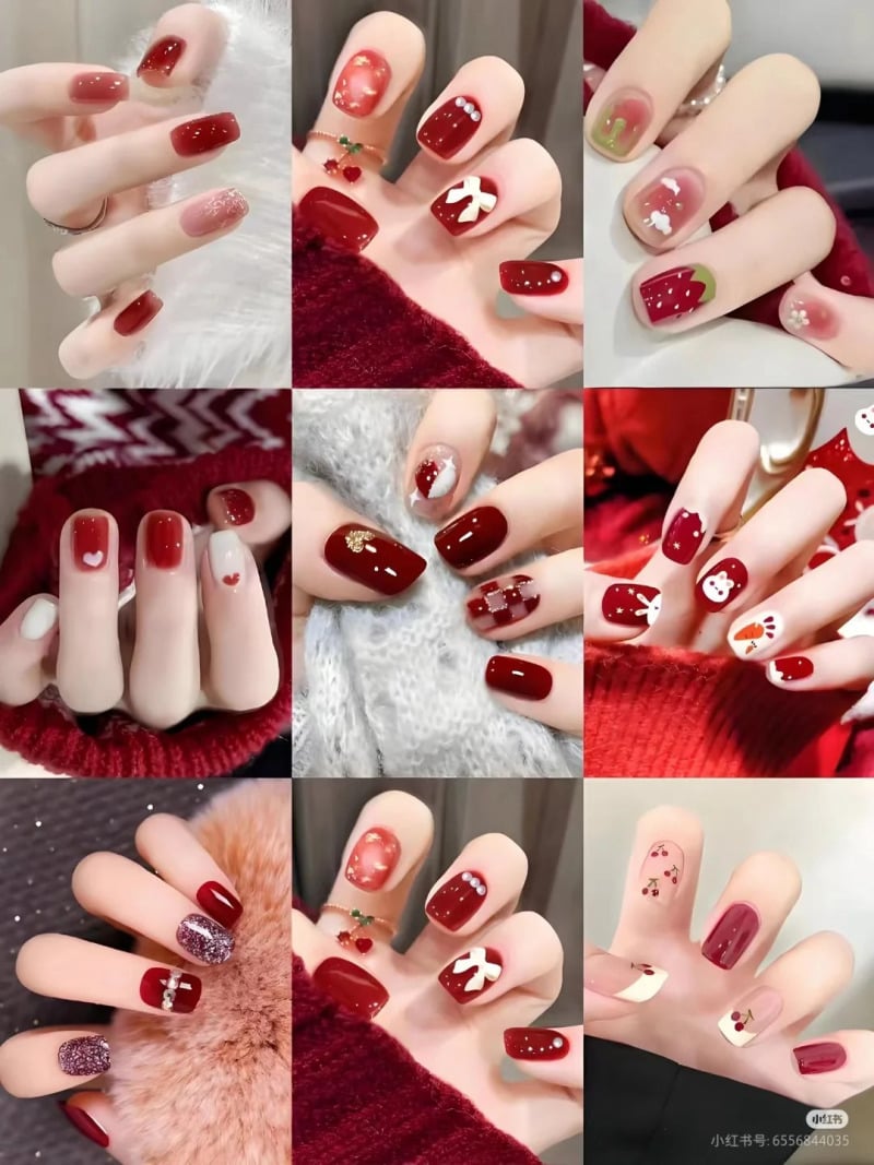 mẫu nail đỏ trắng