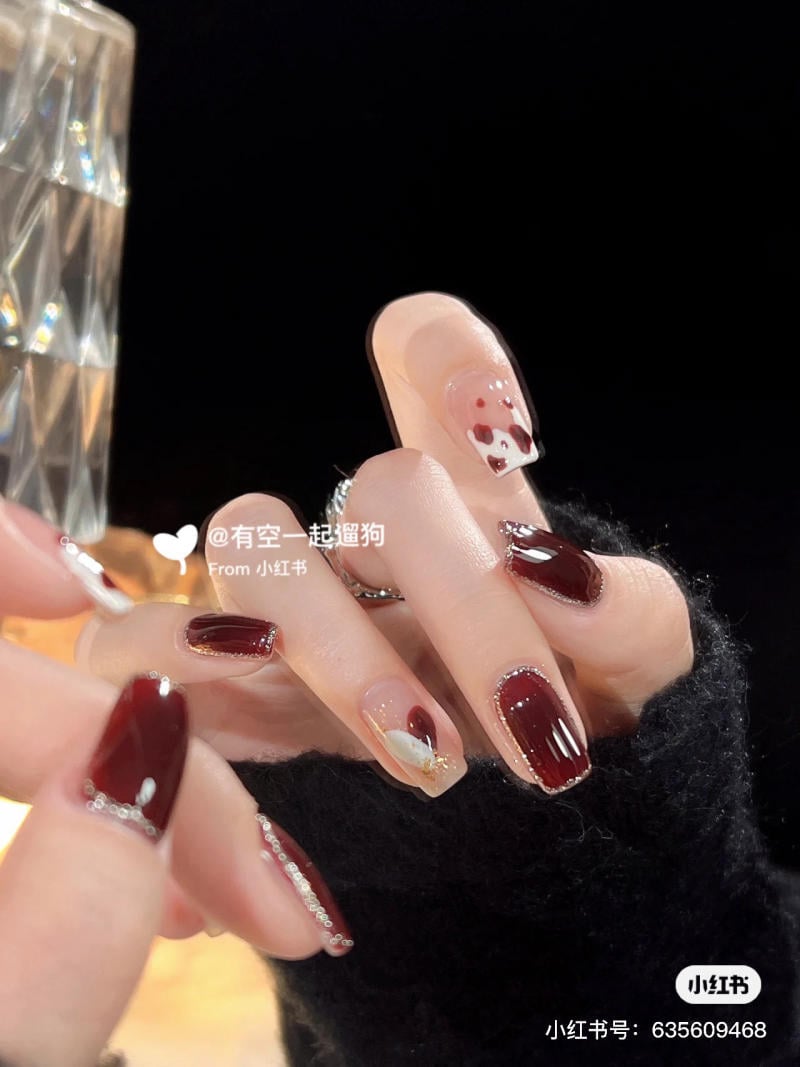 nail tết đỏ