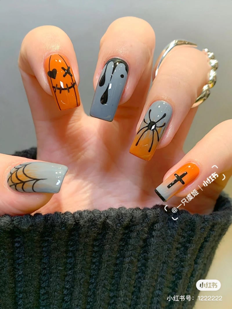 nail halloween nhện