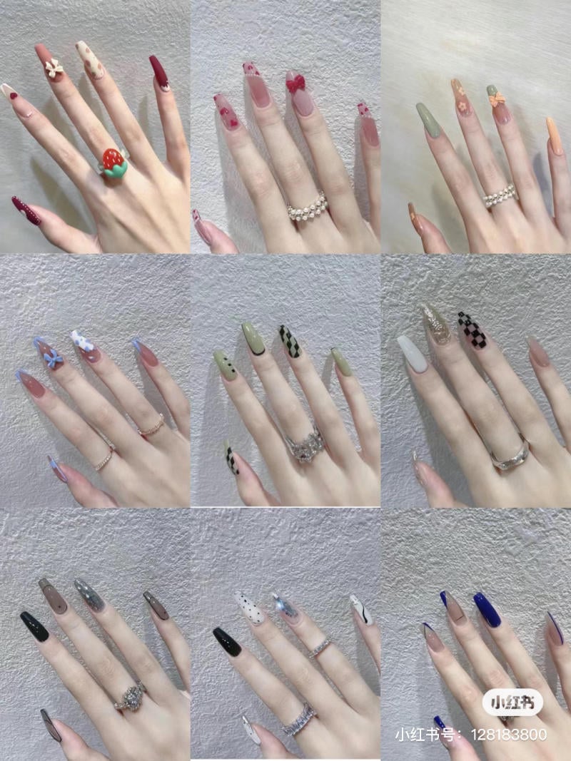 mẫu nail móng nhọn tròn