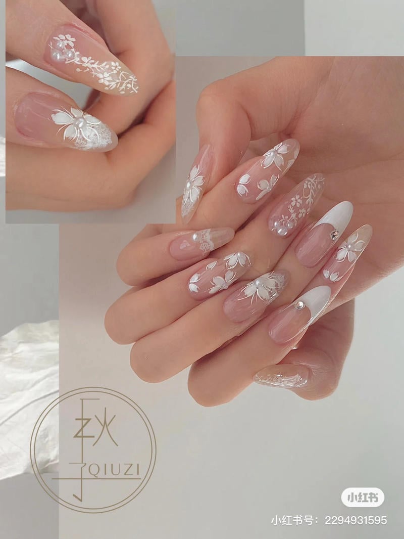 Mẫu nail đẹp nhẹ nhàng cho cô dâu