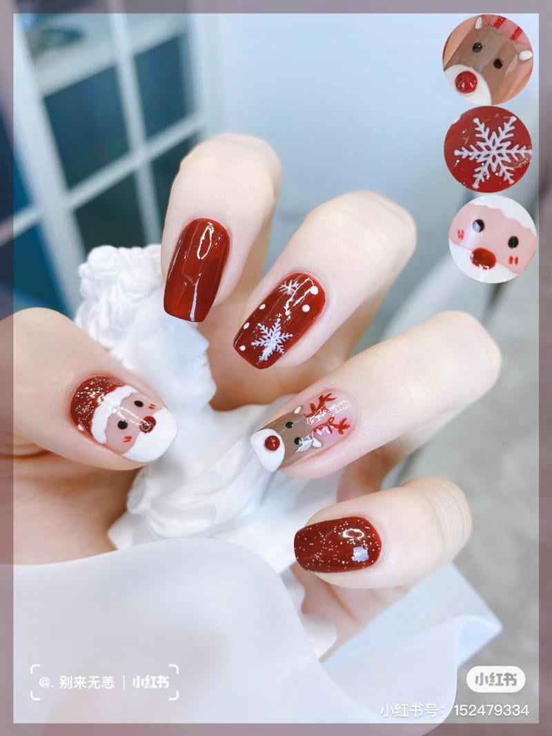 Rộn ràng không khí lễ hội Noel qua từng mẫu nail đỏ tinh tế và độc đáo