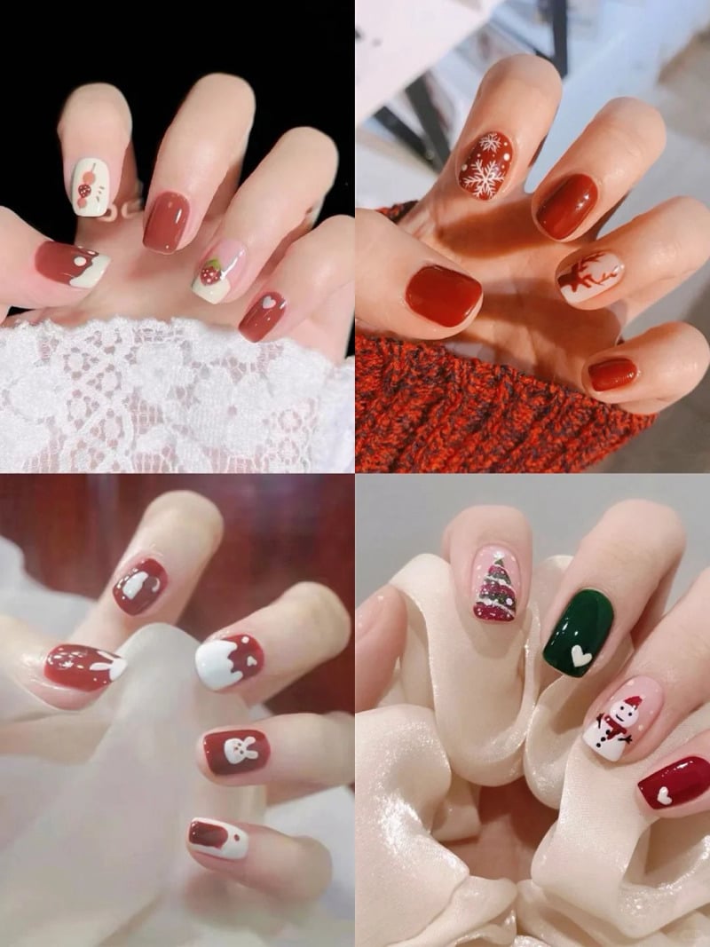 Kiểu móng tay đẹp vẽ người tuyết dễ thương