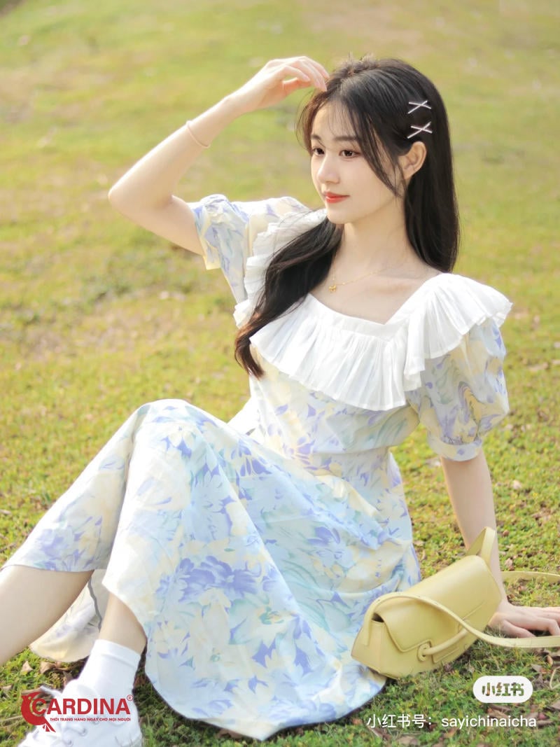 Váy Trắng Cổ Vuông Trễ vai Tay Bồng - Oreka.vn