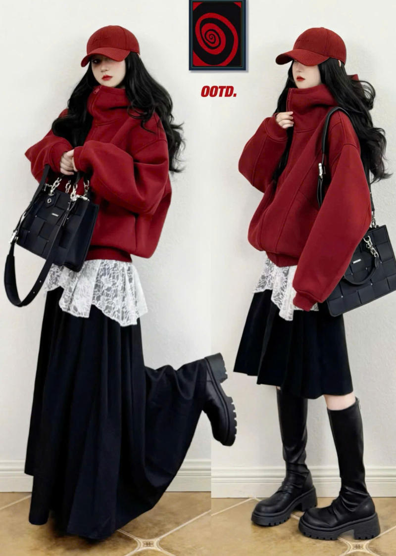 mix áo hoodie với chân váy dài