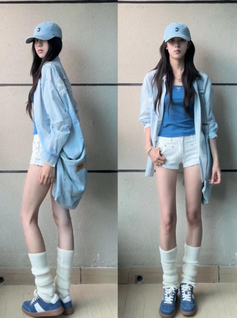 Áo 2 dây + Áo sơ mi oversized + Quần skinny