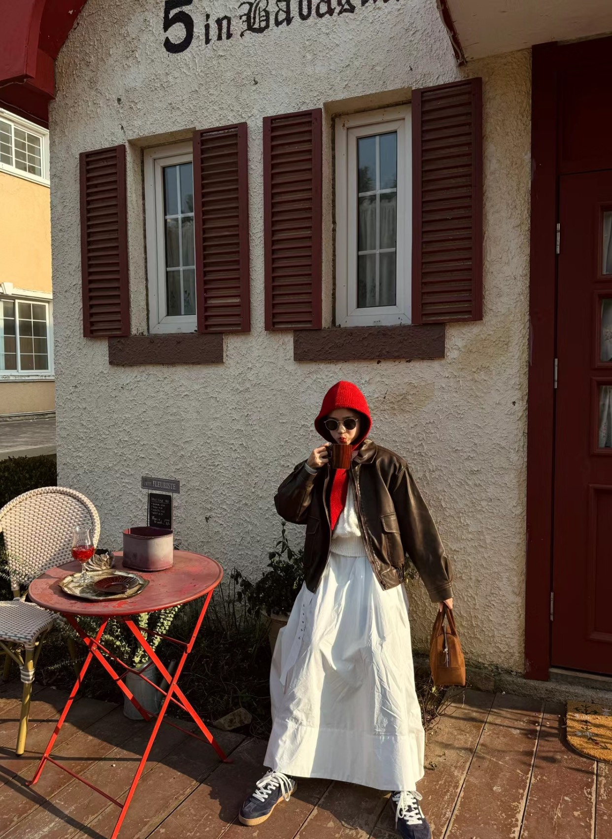 Balaclava Len + Áo Len Oversize + Chân Váy Midi