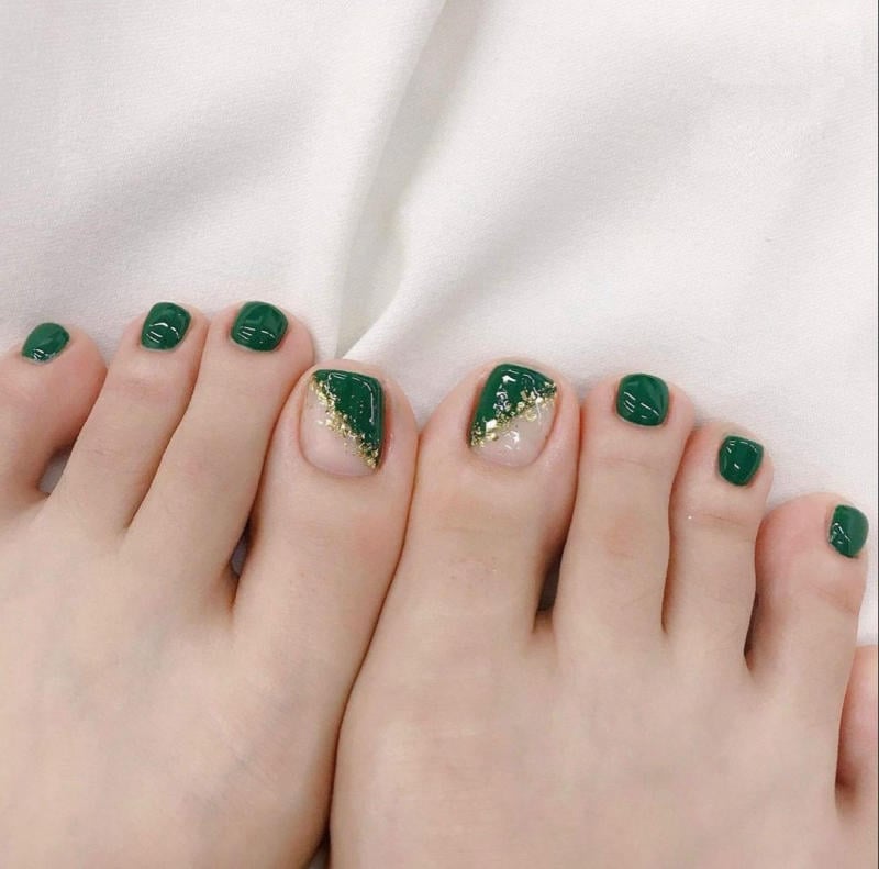 móng tay mẫu nail màu xanh rêu