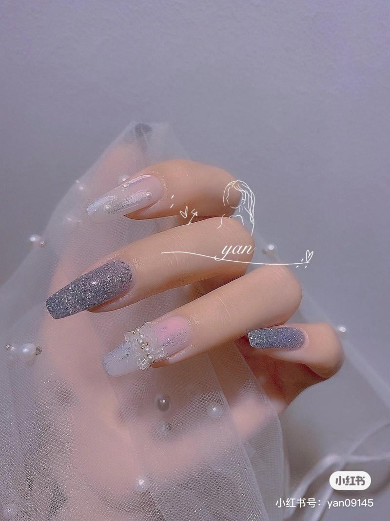 mẫu nail cô dâu màu trắng