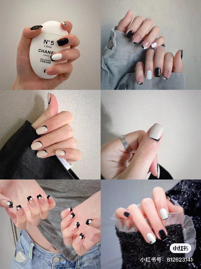 Mẫu nail tay trắng đen,đơn giản mà cute cho bạn. | Bộ sưu tập do HẰNG BẢO  BỐI đăng | Lemon8