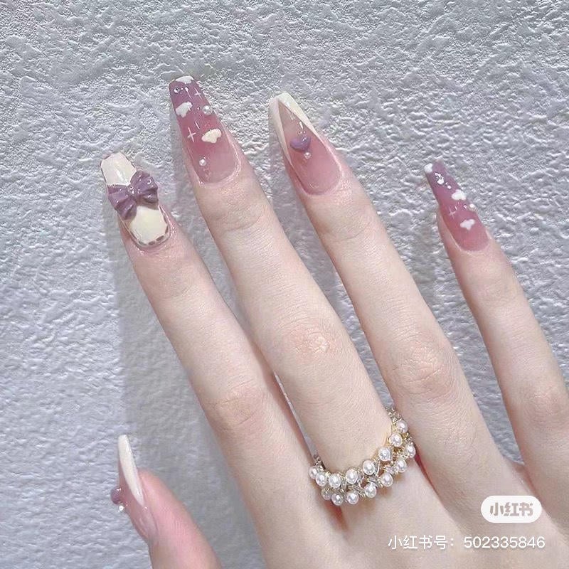 Bộ Vip 24 móng tay giả nail đính đá 3D kim cương sáng lấp lánh | Lazada.vn
