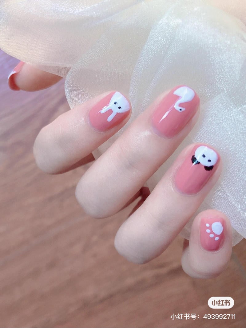 mẫu nail đẹp màu hồng thạch