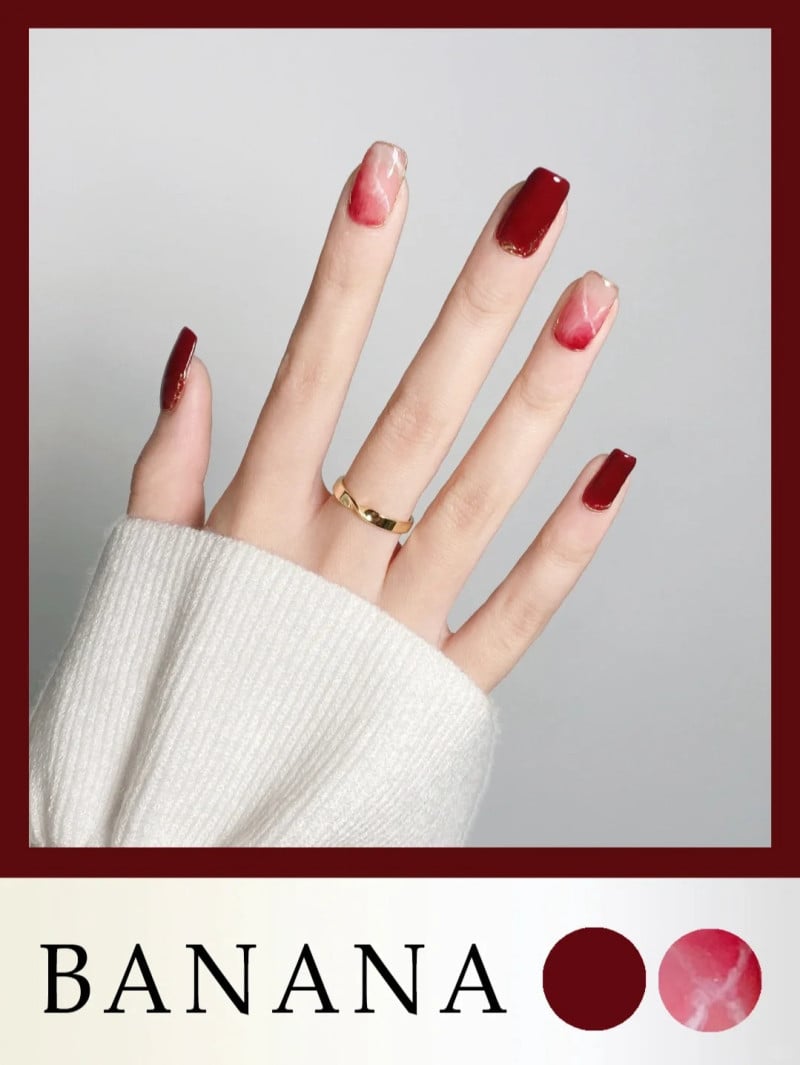 mẫu nail màu đỏ đô