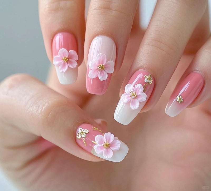 nail màu hồng thạch
