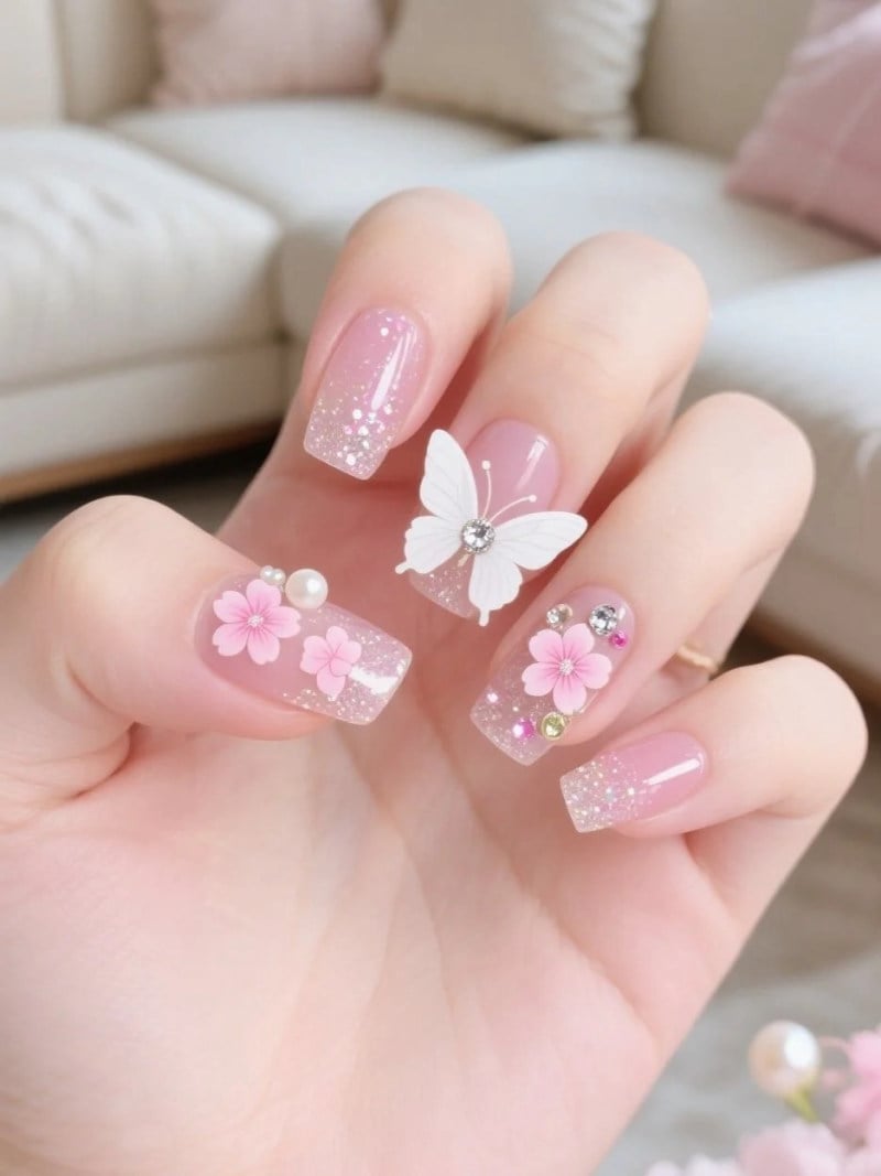 nail màu hồng thạch