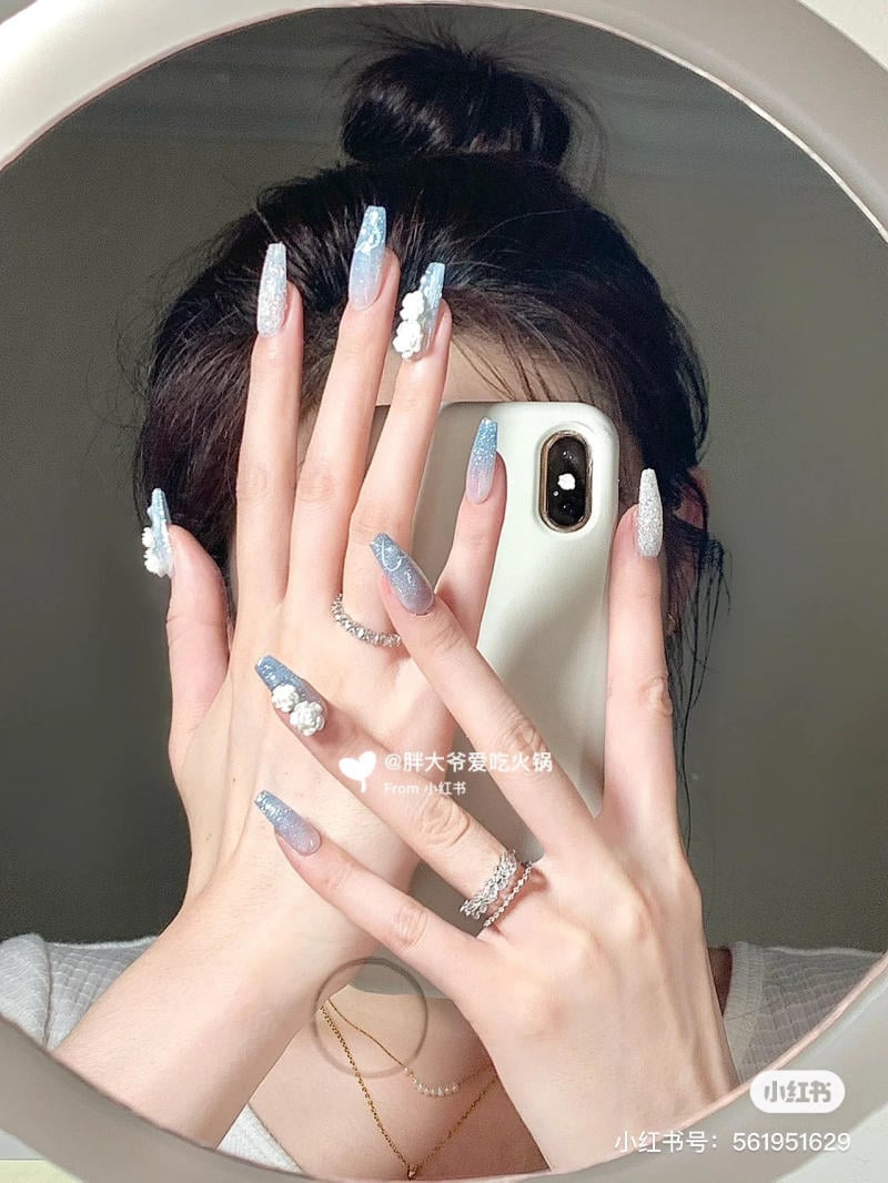 nail blue color dương nhạt