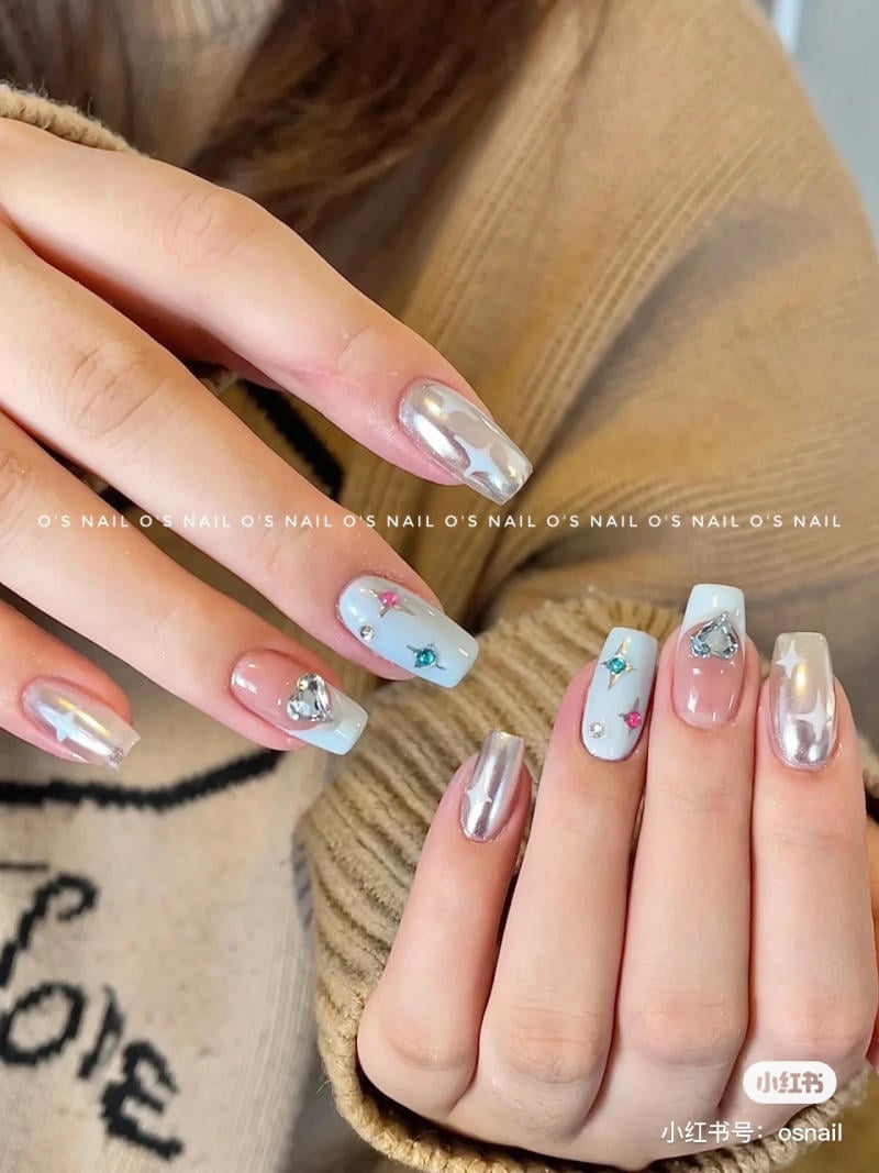 nail blue color dương nhạt