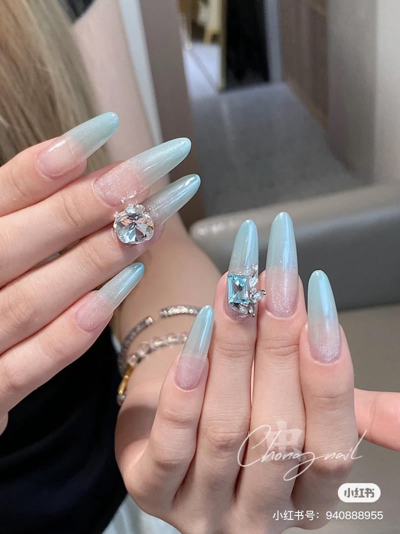 nail blue color dương nhạt