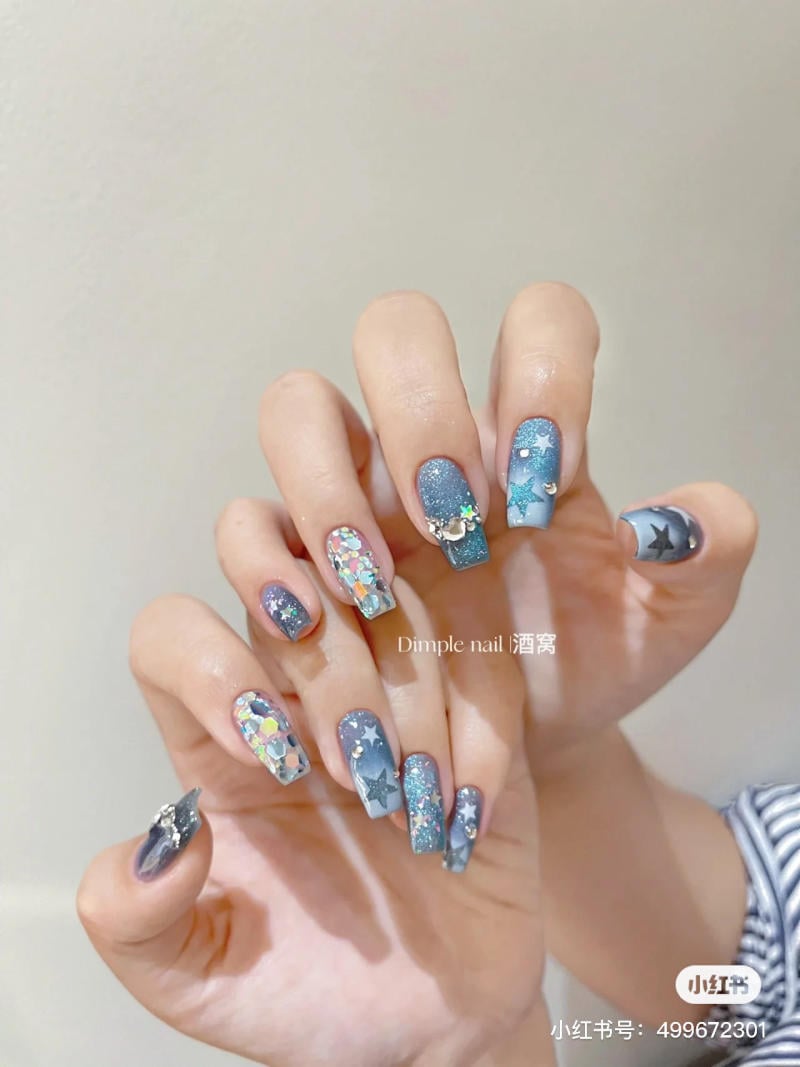 nail blue color dương nhạt