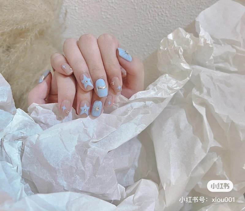 nail blue color dương nhạt