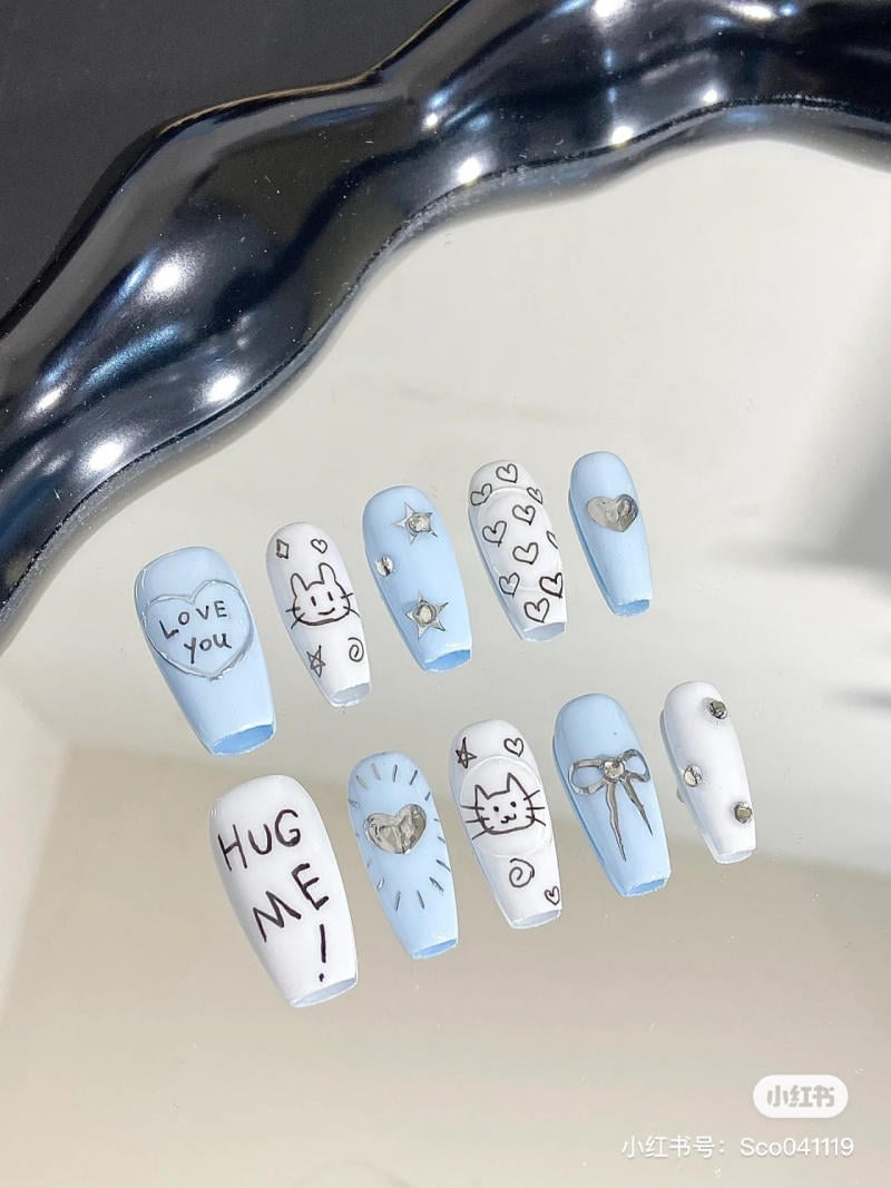 nail blue color dương nhạt