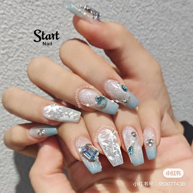 nail blue color dương nhạt