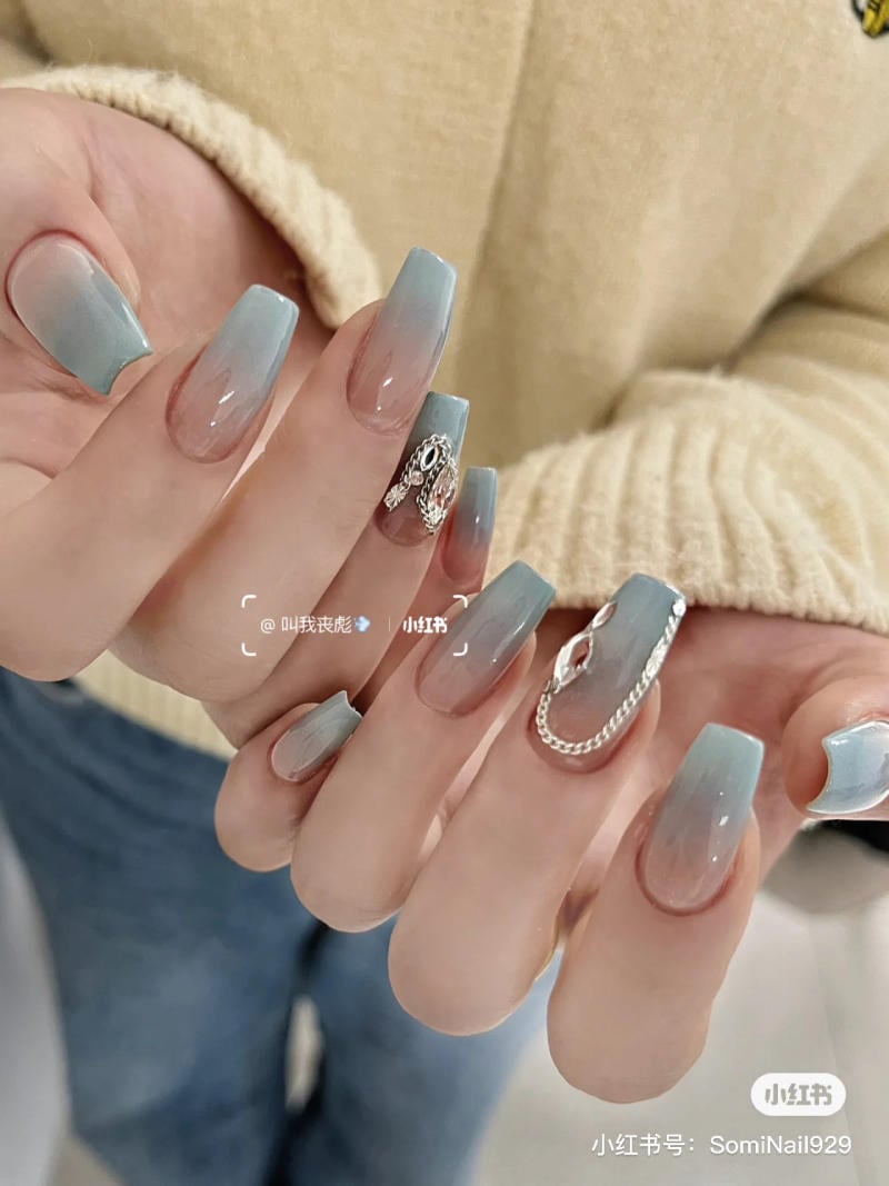 nail blue color dương nhạt