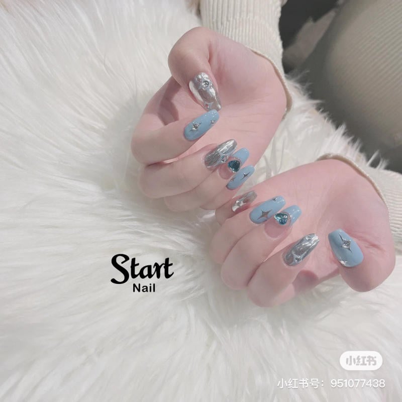 nail blue color dương nhạt