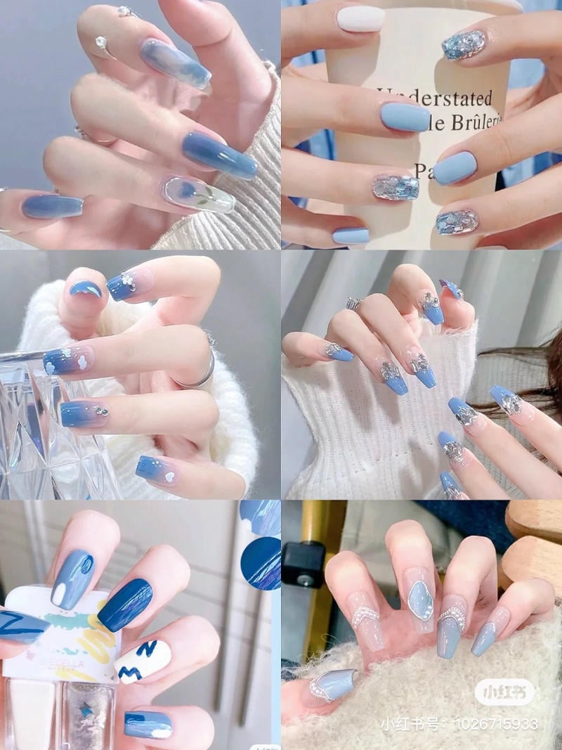 nail blue color dương nhạt