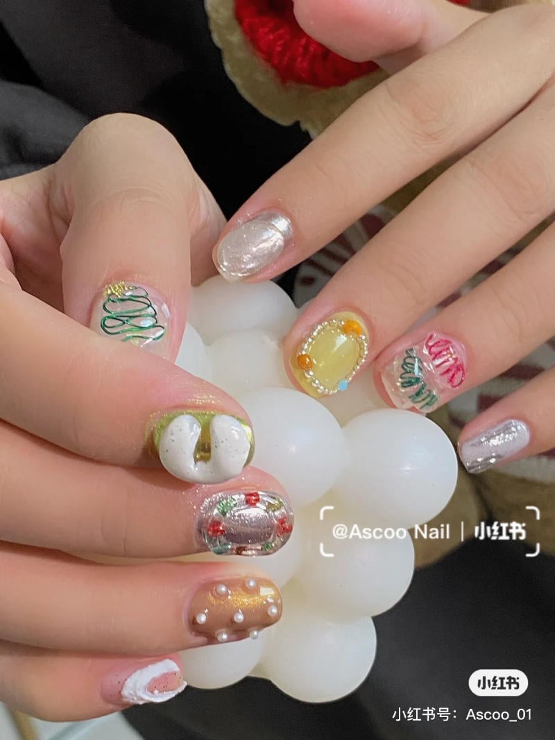 nail tết đỏ