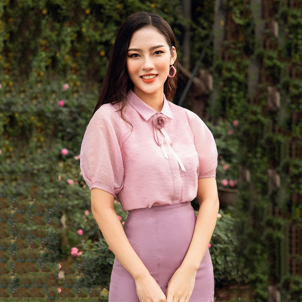 Áo sơ mi pastel đính nơ