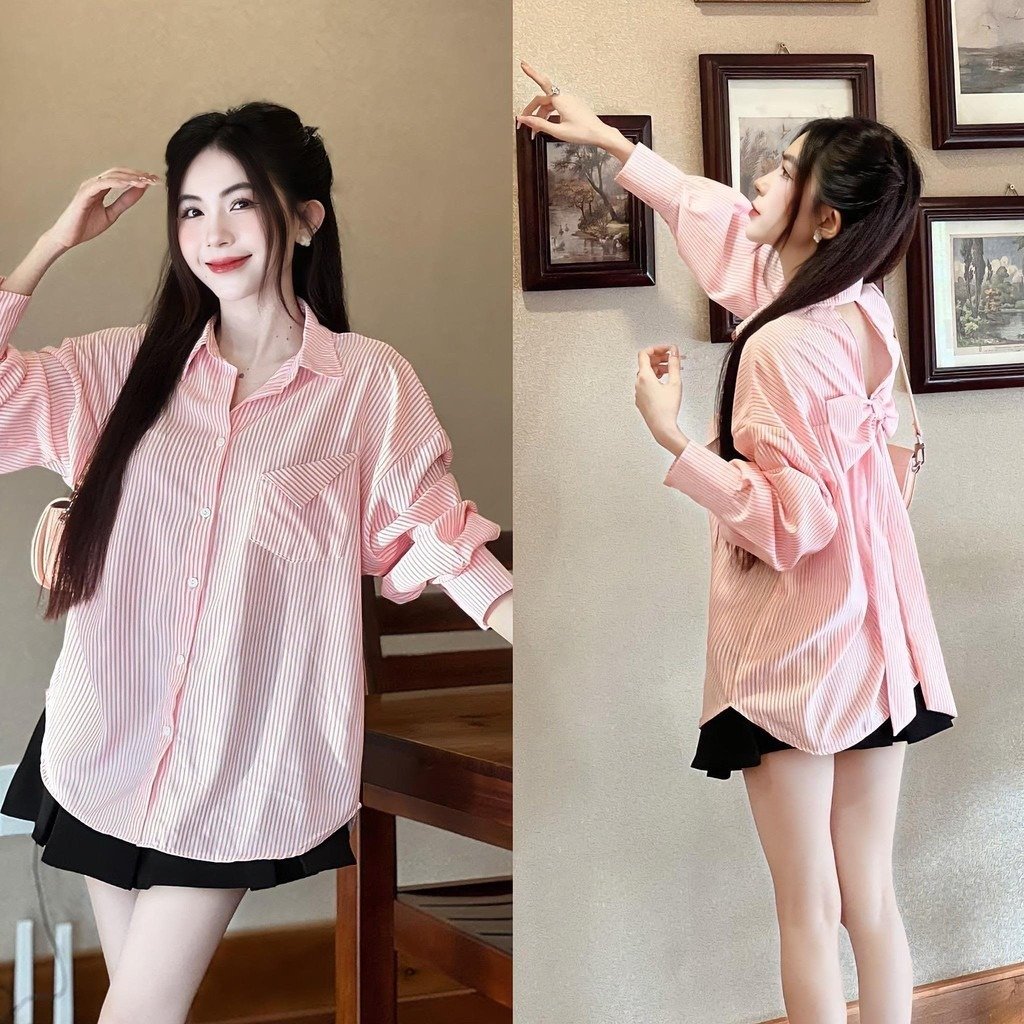Áo sơ mi linen (đũi) đính nơ