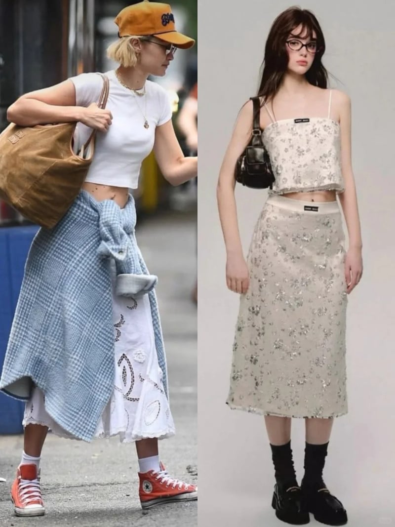 phối đồ với chân váy dài