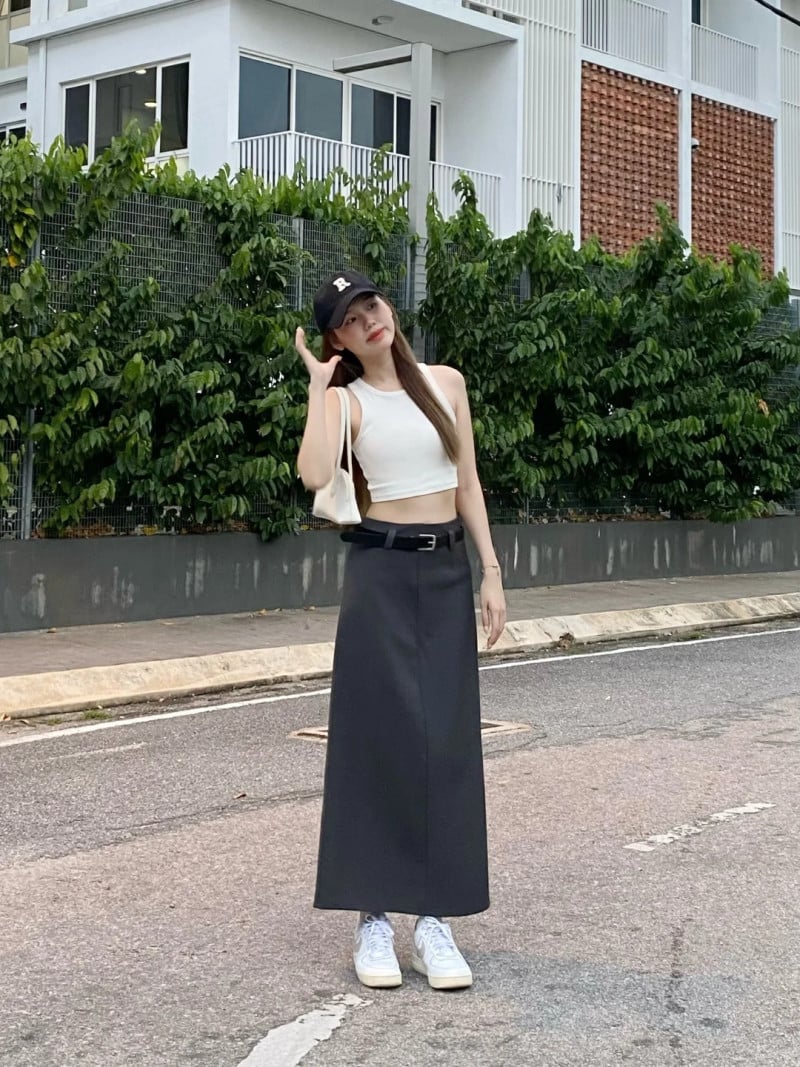 phối đồ với chân váy dài