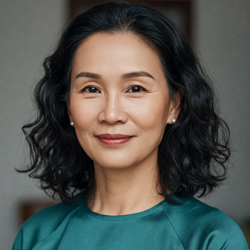 tóc uốn ngang vai trung niên