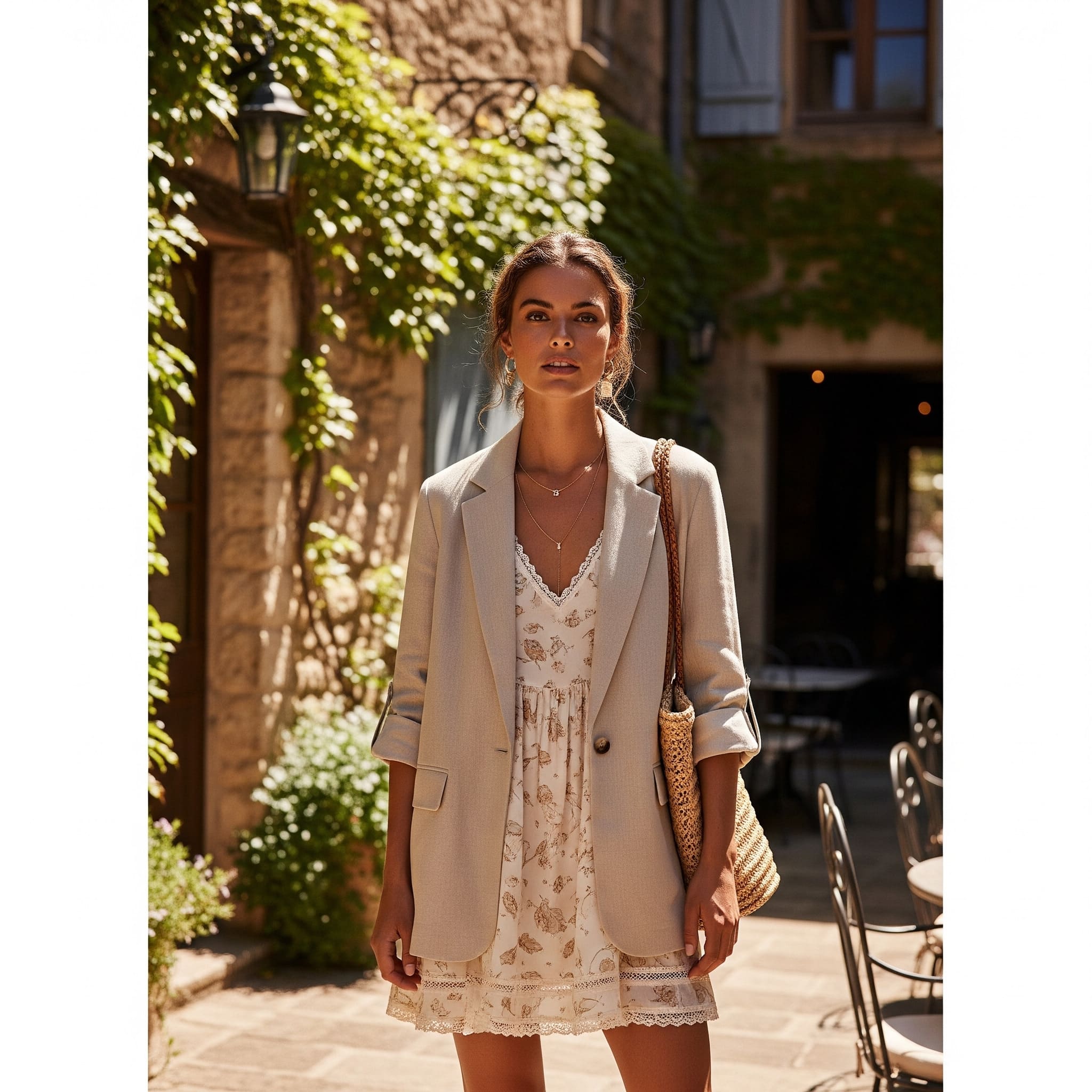 Blazer chất liệu linen + Đầm baby doll