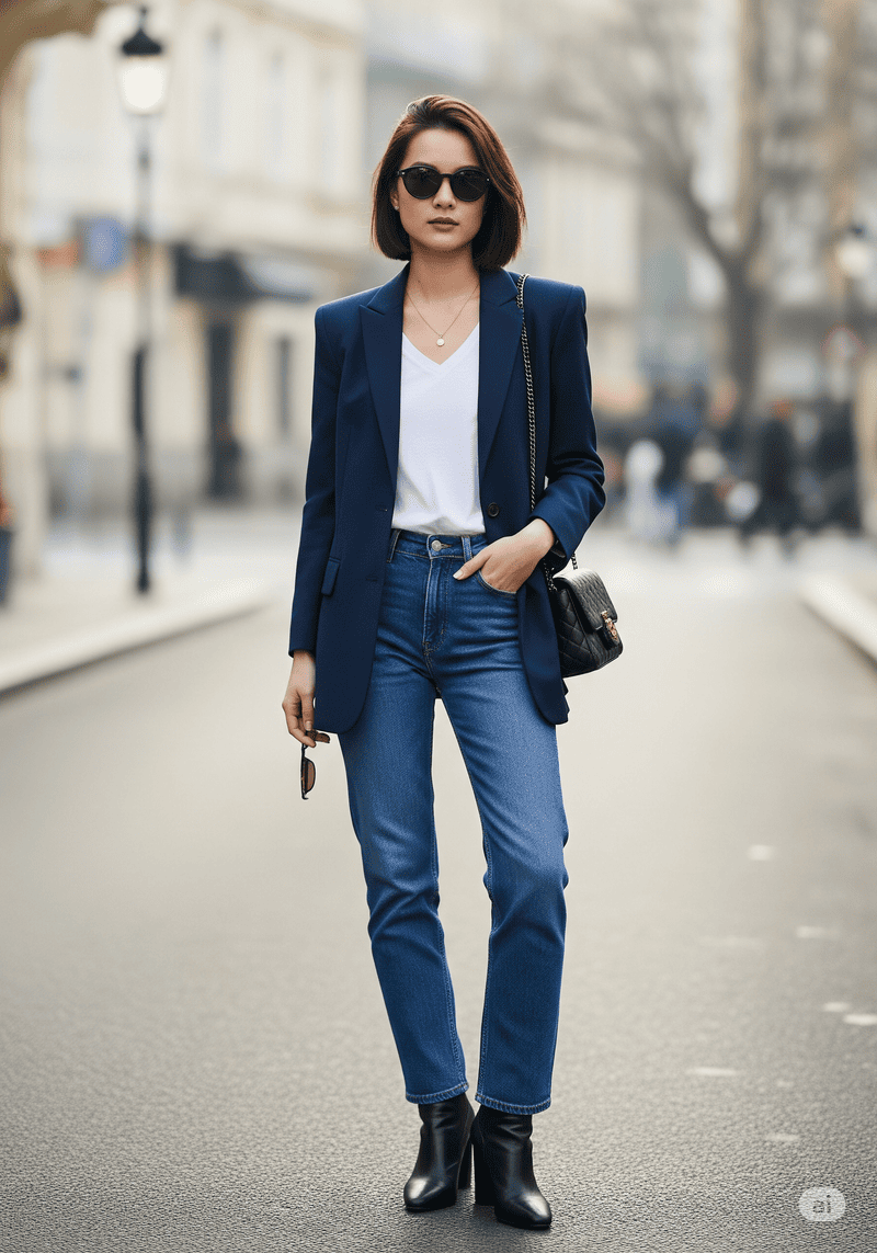 Combo Blazer Thanh Lịch và Quần Jeans Năng Động