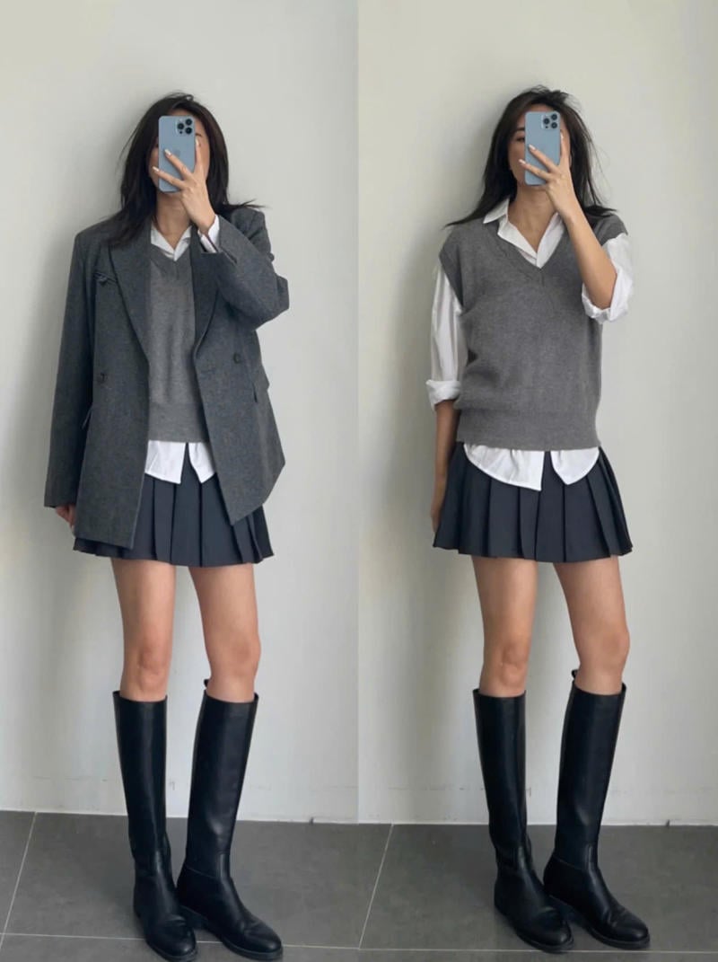 Phối áo sơ mi trắng nữ cùng áo len gile