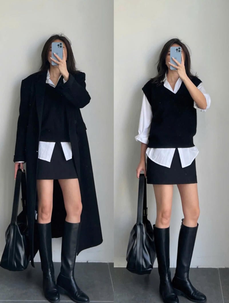 Phối áo sơ mi trắng nữ cùng áo len gile