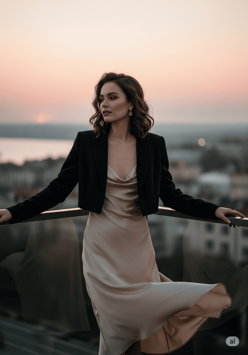 Khoác ngoài váy hai dây lụa (slip dress)